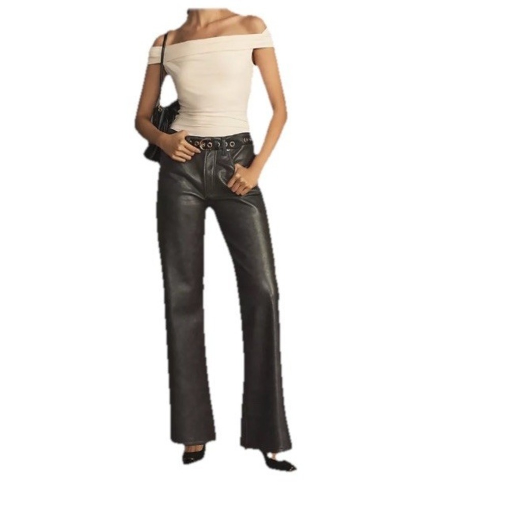 AGOLDE Sloane Recycled Leather-Blend Mid-Rise Straight-Leg Pants Dark Gray - Picture 2 of 15